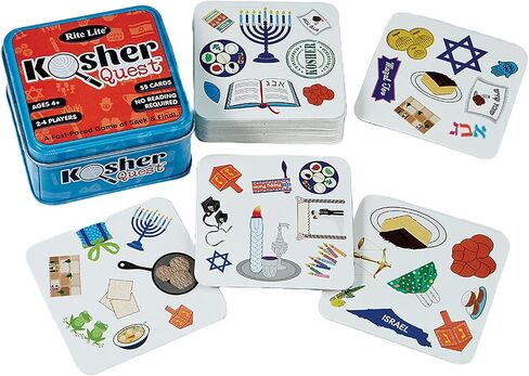 لعبة بطاقات Kosher Quest من Rite Lite - لعبة البحث عن المرح والعثور على لعبة العطلات اليهودية للأطفال من عمر 4 سنوات فما فوق - تتضمن 55 بطاقة مصورة - 2-4 لاعبين - لا تتطلب القراءة - مثالية لتجمعات عائلة هانوكا in Kuwait