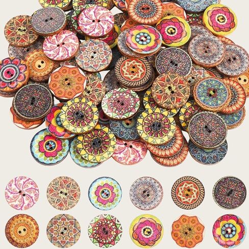 Retro Button Environmentally Friendly Plum Blossom Print Color Buckle Washable Clothing Ornament Decoration,Random Color (25pcs,15mm) in Saudi Arabia