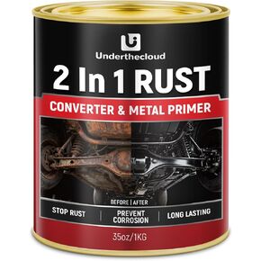 محول الصدأ للمعادن، 2 في 1 طلاء محول الصدأ والطلاء التمهيدي، يحول الصدأ إلى طلاء واقي طويل الأمد للسيارة والمقطورة وإطار الشاحنة والهيكل والمورت ومصلح الصدأ للسيارات، مقاوم للحرارة والأشعة فوق البنفسجية، أسود 35 أونصة in Kuwait