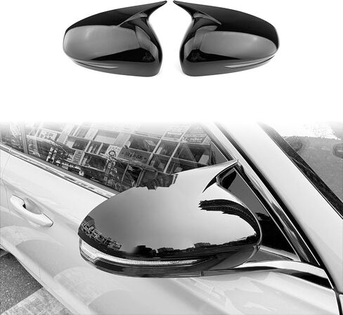 Horns Style ABS Exterior Mirror Cover Side Rearview Mirror Cover Cap Trim Compatible with Genesis G70 2018–2025 Accessories (Glossy Black Style) in Saudi Arabia