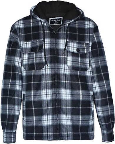Mens Plaid Sherpa Lined Jacket Zip Up Heavy Fleece Hoodie Flannel Shirt Jacket in Saudi Arabia