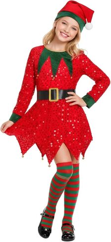 Girls Elf Costume Set Christmas Elf Dress Xmas Holiday Party Dress Outfit in Saudi Arabia