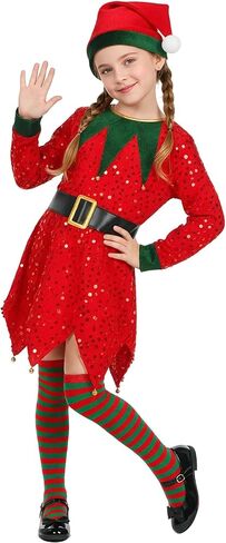 Girls Elf Costume Set Christmas Elf Dress Xmas Holiday Party Dress Outfit in Saudi Arabia