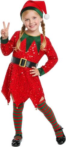 Girls Elf Costume Set Christmas Elf Dress Xmas Holiday Party Dress Outfit in Saudi Arabia