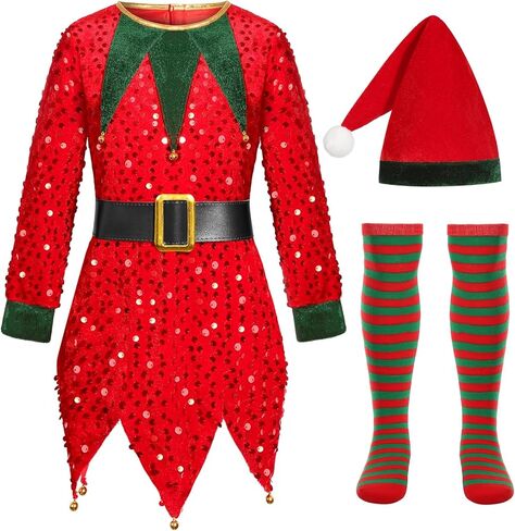 Girls Elf Costume Set Christmas Elf Dress Xmas Holiday Party Dress Outfit in Saudi Arabia