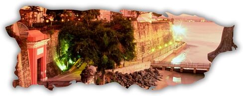 Generic Puerto Rico Shape Acrylic Artwork, 12"" wide with easel included. For table display or flat surface. (Old San Juan Flag), PAPRFLAG12 in Saudi Arabia