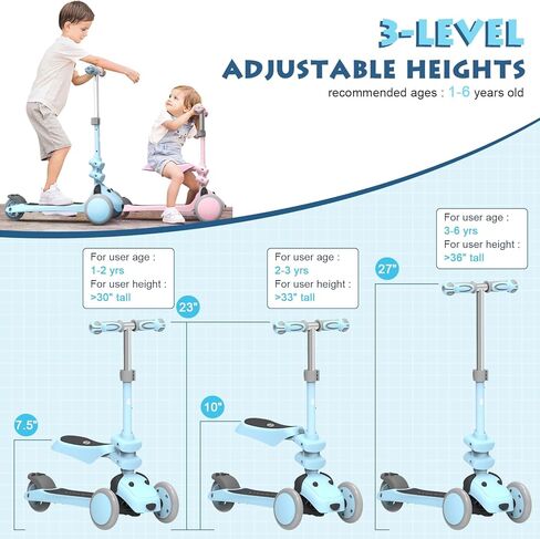 Kids Scooter for Ages 1-12 Years, 3 Wheels Toddler Scooter for Children Age 1-3/3-5/5-8/8-12 Boys and Girls with Adjustable Heights and LED Wheels in Kuwait
