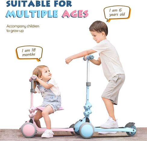Kids Scooter for Ages 1-12 Years, 3 Wheels Toddler Scooter for Children Age 1-3/3-5/5-8/8-12 Boys and Girls with Adjustable Heights and LED Wheels in Kuwait