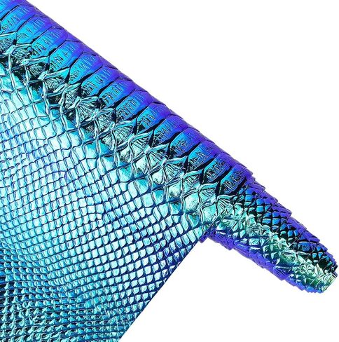 53 x 11.8 Inch Blue Snake Textured PU Leather Sheets Snake Skin Embossed Synthetic Vinyl Fabric Holographic Glossy Mirrored Faux Leather Rolls for DIY Crafts Making Furniture Cover in Saudi Arabia