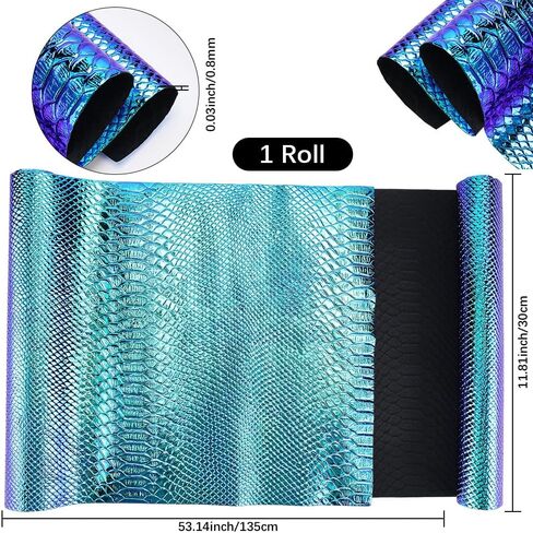 53 x 11.8 Inch Blue Snake Textured PU Leather Sheets Snake Skin Embossed Synthetic Vinyl Fabric Holographic Glossy Mirrored Faux Leather Rolls for DIY Crafts Making Furniture Cover in Saudi Arabia