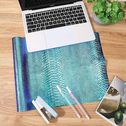 53 x 11.8 Inch Blue Snake Textured PU Leather Sheets Snake Skin Embossed Synthetic Vinyl Fabric Holographic Glossy Mirrored Faux Leather Rolls for DIY Crafts Making Furniture Cover in Saudi Arabia