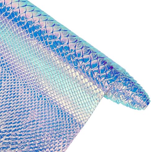 53 x 11.8 Inch Blue Snake Textured PU Leather Sheets Snake Skin Embossed Synthetic Vinyl Fabric Holographic Glossy Mirrored Faux Leather Rolls for DIY Crafts Making Furniture Cover in Saudi Arabia