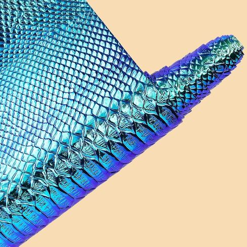 53 x 11.8 Inch Blue Snake Textured PU Leather Sheets Snake Skin Embossed Synthetic Vinyl Fabric Holographic Glossy Mirrored Faux Leather Rolls for DIY Crafts Making Furniture Cover in Saudi Arabia