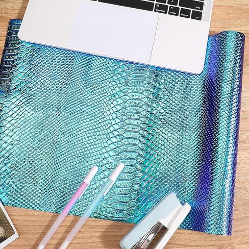 53 x 11.8 Inch Blue Snake Textured PU Leather Sheets Snake Skin Embossed Synthetic Vinyl Fabric Holographic Glossy Mirrored Faux Leather Rolls for DIY Crafts Making Furniture Cover in Saudi Arabia