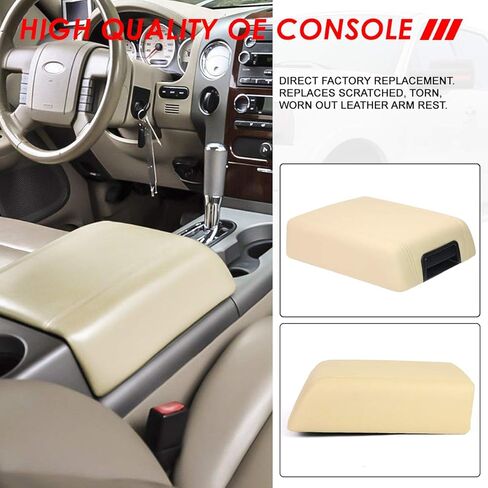 Auto Dynasty Beige Center Console Arm Rest Lid Kit w/Latch Compatible with Ford F-150 Lincoln Mark LT 04-08 in Saudi Arabia