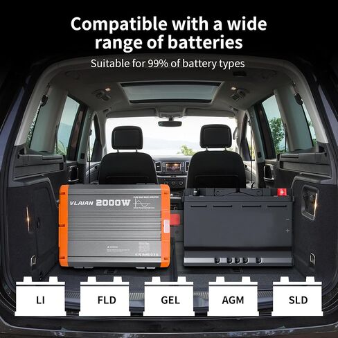 2000W Pure Sine Wave Inverter,12V DC to 110V AC Power Inverter for Vehicles RV,Truck,Car,Solar Off-Grid Converter with 2 AC Outlet,27W Type-C,5V 3A USB-A,Hardwire Port，16ft Remote Controller in Saudi Arabia