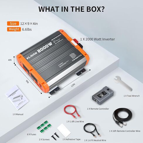 2000W Pure Sine Wave Inverter,12V DC to 110V AC Power Inverter for Vehicles RV,Truck,Car,Solar Off-Grid Converter with 2 AC Outlet,27W Type-C,5V 3A USB-A,Hardwire Port，16ft Remote Controller in Saudi Arabia
