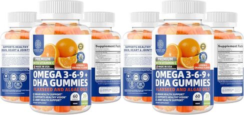 N1N Premium Omega 3 6 9 + DHA Gummies [Vegan, Plant Based] Natural Brain, Immunity and Joint Health Support with Vitamin C, 60 Gummies in Saudi Arabia