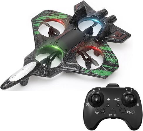 Foam Remote Control Fighter Jet Drone - 4-Axis Stunt RC Quadcopter with LED Light, Auto Hover, 360°Flip, Rechargeable Anti-Fall Foam Glider, Easy-to-Fly Aircraft Toy (L27 Green) in Saudi Arabia