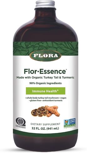 Flora Health Flor-Essence with Turkey Tail & Turmeric, Rich in Polysaccharides, 35+ Phenolic Compounds with Antioxidants and Immunity Support, 17-fl. oz. Glass Bottle in Kuwait