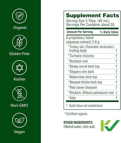 Flora Health Flor-Essence with Turkey Tail & Turmeric, Rich in Polysaccharides, 35+ Phenolic Compounds with Antioxidants and Immunity Support, 17-fl. oz. Glass Bottle in Kuwait