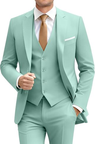 Mens Suit Solid Two Button Slim Fit Suit Set for Wedding Formal Business Suit Men 3 Piece Suit Blazer Vest Pants Set in Saudi Arabia