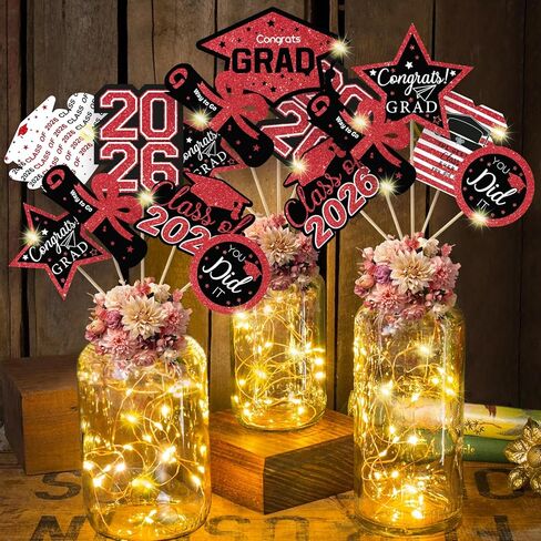 2023 Graduation Decorations Centerpiece Sticks - 36Pcs Black Red Graduation Sticks with LED String Light, Class of 2023 Table Toppers for College High School Congrats Graduation Party Supplies in Saudi Arabia