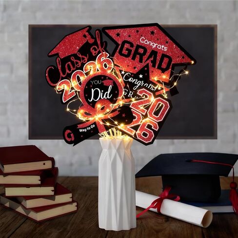 2023 Graduation Decorations Centerpiece Sticks - 36Pcs Black Red Graduation Sticks with LED String Light, Class of 2023 Table Toppers for College High School Congrats Graduation Party Supplies in Saudi Arabia