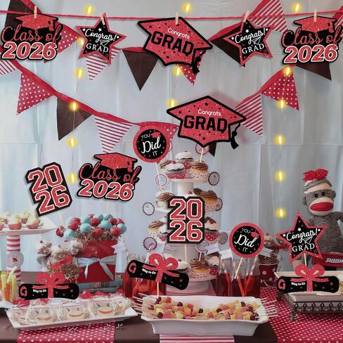2023 Graduation Decorations Centerpiece Sticks - 36Pcs Black Red Graduation Sticks with LED String Light, Class of 2023 Table Toppers for College High School Congrats Graduation Party Supplies in Saudi Arabia