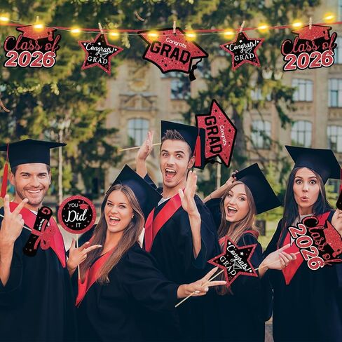 2023 Graduation Decorations Centerpiece Sticks - 36Pcs Black Red Graduation Sticks with LED String Light, Class of 2023 Table Toppers for College High School Congrats Graduation Party Supplies in Saudi Arabia