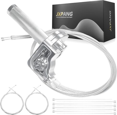 Universal 7/8" Big Twist Throttle Assembly, Dual Push-Pull Cable with Transparent Window for 110-650cc Dirt Pit Bike, Motocross, ATV & Quad, CNC Aluminum Quick Twister Throttle Grip (Silver) in Saudi Arabia