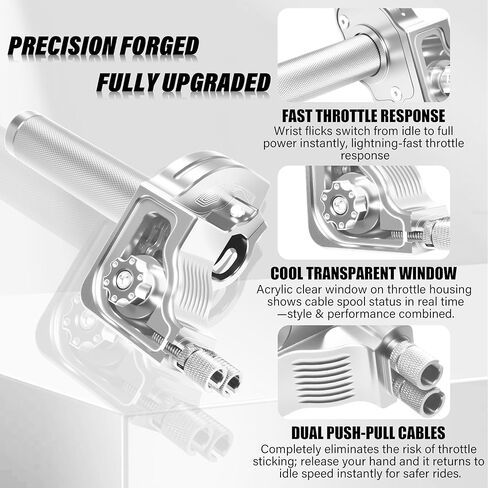 Universal 7/8" Big Twist Throttle Assembly, Dual Push-Pull Cable with Transparent Window for 110-650cc Dirt Pit Bike, Motocross, ATV & Quad, CNC Aluminum Quick Twister Throttle Grip (Silver) in Saudi Arabia
