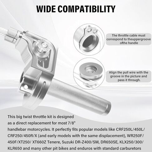 Universal 7/8" Big Twist Throttle Assembly, Dual Push-Pull Cable with Transparent Window for 110-650cc Dirt Pit Bike, Motocross, ATV & Quad, CNC Aluminum Quick Twister Throttle Grip (Silver) in Saudi Arabia