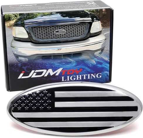 iJDMTOY 9-Inch Black/Chrome US Flag Design Front Grille Oval Emblem Badge Replacement Compatible with Ford 2004-14 F150, 2005-07 F250/F350, 2011-14 Edge, 2011-16 Explorer in Saudi Arabia