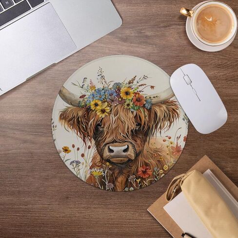 Highland Cow Watercolor Wildflowers Mouse Pad,Country Floral Mousepad for Desk Home Office Dorm Computers Laptop Accessories,7.9x7.9 Inch in Saudi Arabia