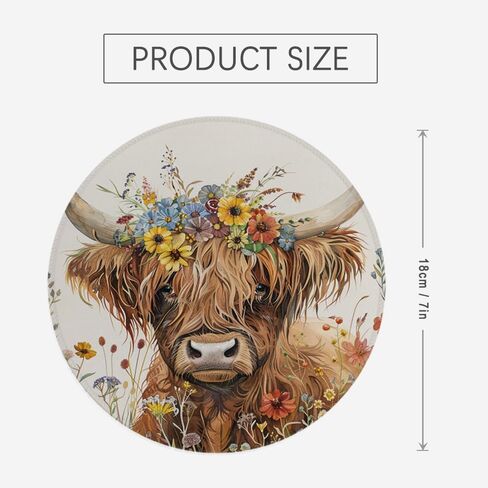 Highland Cow Watercolor Wildflowers Mouse Pad,Country Floral Mousepad for Desk Home Office Dorm Computers Laptop Accessories,7.9x7.9 Inch in Saudi Arabia
