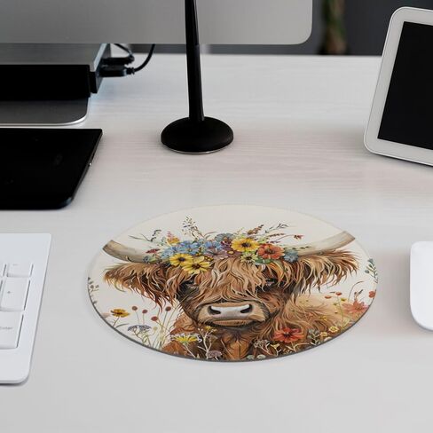 Highland Cow Watercolor Wildflowers Mouse Pad,Country Floral Mousepad for Desk Home Office Dorm Computers Laptop Accessories,7.9x7.9 Inch in Saudi Arabia
