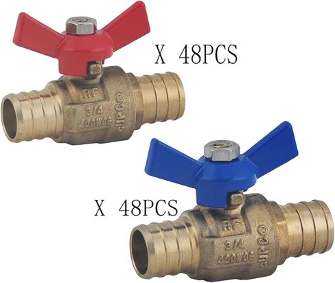 صمام كروي نحاسي PEX مقاس 1/2 بوصة، صمام كروي LF نحاسي PEX مع مقبض T أحمر وأزرق، صمام مياه Pex Barb مع شهادة cUPC للمياه الباردة والساخنة - علامة LD التجارية (عبوتان) in Saudi Arabia