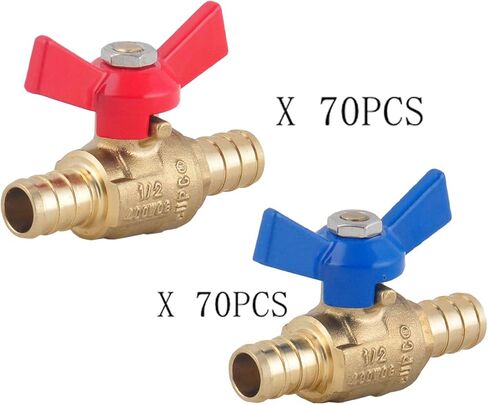 صمام كروي نحاسي PEX مقاس 1/2 بوصة، صمام كروي LF نحاسي PEX مع مقبض T أحمر وأزرق، صمام مياه Pex Barb مع شهادة cUPC للمياه الباردة والساخنة - علامة LD التجارية (عبوتان) in Saudi Arabia