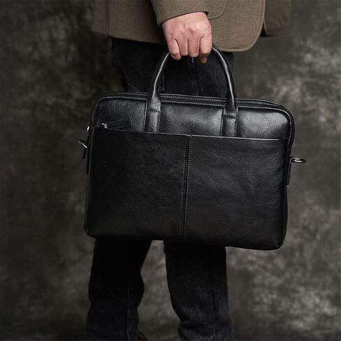 Leather Briefcase Men Bag Business Handbag Male Laptop Shoulder Bags Black in Saudi Arabia