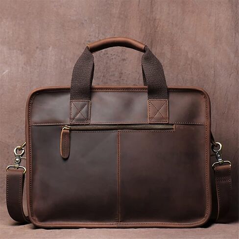 Briefcase Man Handbag Shoulder Genuine Leather Bags Brown Business 14 Inch Laptop Bag in Saudi Arabia