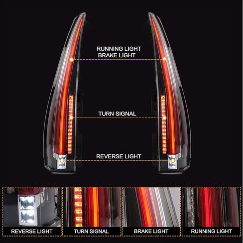 VLAND Tail lights Assembly Fit for Cadillac Escalade 3rd Gen SUV 2007-2014(Not for GMC & Chevrolet), Rear Lamp with DRL, Back light w/Fog Lights & Red Turn Signal, Smoked in Saudi Arabia