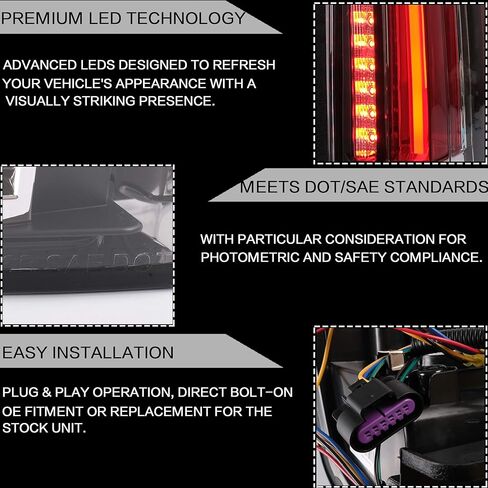 VLAND Tail lights Assembly Fit for Cadillac Escalade 3rd Gen SUV 2007-2014(Not for GMC & Chevrolet), Rear Lamp with DRL, Back light w/Fog Lights & Red Turn Signal, Smoked in Saudi Arabia