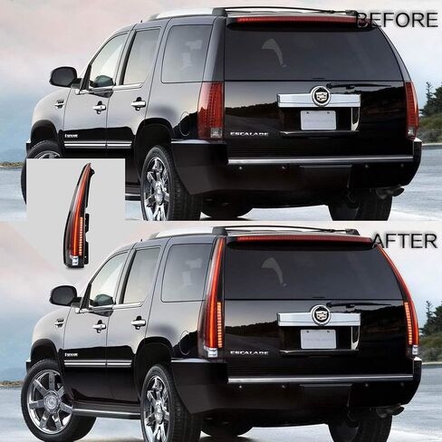 VLAND Tail lights Assembly Fit for Cadillac Escalade 3rd Gen SUV 2007-2014(Not for GMC & Chevrolet), Rear Lamp with DRL, Back light w/Fog Lights & Red Turn Signal, Smoked in Saudi Arabia