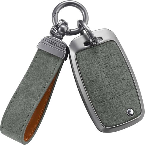 YO&YOYE Compatible with Kia Key Fob Cover with Keychain Leather Key Case Protector Fit for Kia Forte Koup NIRO Optima Rio Sorento Soul Sportage, Grey in Saudi Arabia