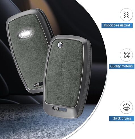 YO&YOYE Compatible with Kia Key Fob Cover with Keychain Leather Key Case Protector Fit for Kia Forte Koup NIRO Optima Rio Sorento Soul Sportage, Grey in Saudi Arabia