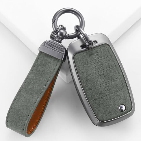YO&YOYE Compatible with Kia Key Fob Cover with Keychain Leather Key Case Protector Fit for Kia Forte Koup NIRO Optima Rio Sorento Soul Sportage, Grey in Saudi Arabia