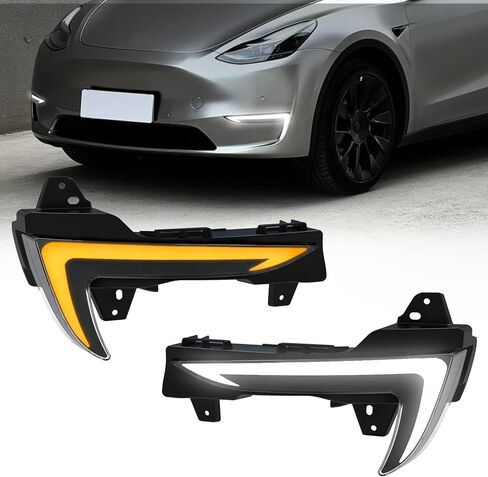 مصابيح LED للجري النهاري (DRL) لـ 2021-2024 Tesla Model Y مع إشارات انعطاف كهرماني ديناميكي + 6500K White DRL | التوصيل والتشغيل المباشر | الرسوم المتحركة لبدء التشغيل | IP67 مقاوم للماء (زوج واحد) in Kuwait