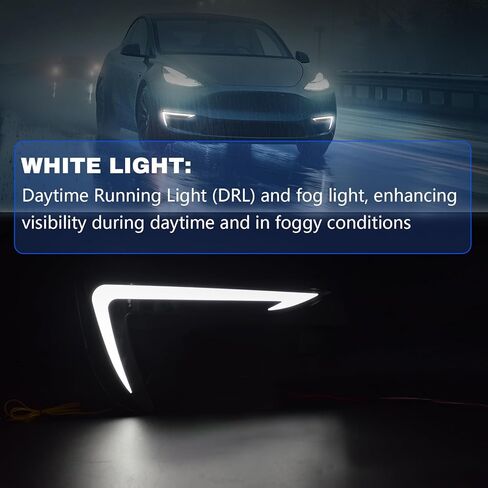 مصابيح LED للجري النهاري (DRL) لـ 2021-2024 Tesla Model Y مع إشارات انعطاف كهرماني ديناميكي + 6500K White DRL | التوصيل والتشغيل المباشر | الرسوم المتحركة لبدء التشغيل | IP67 مقاوم للماء (زوج واحد) in Kuwait