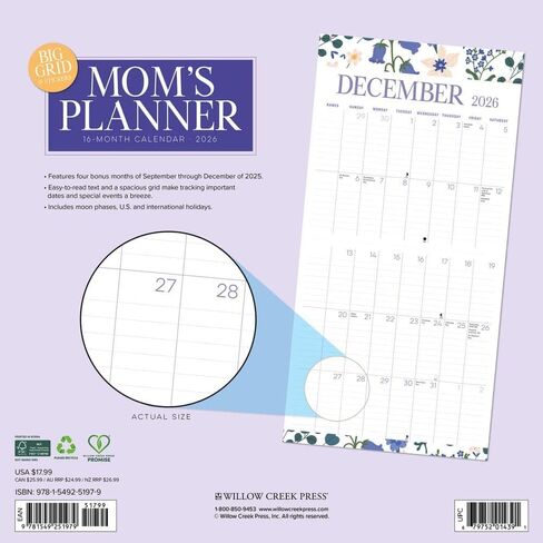 Willow Creek Press, Moms Planner Special Value 2026 Wall Calendar, 12'' X 12'', 18-Month Calendar with Stapled Binding in Saudi Arabia